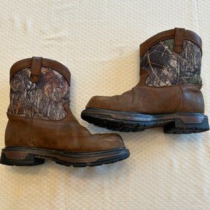ROCKY Boy's Kids 8" Ride Welnton" Brown Leather Camo Western Hunting Boots sz 5